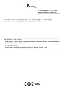 Recherche-développement : un avantage à l Allemagne - article ; n°1 ; vol.246, pg 91-97