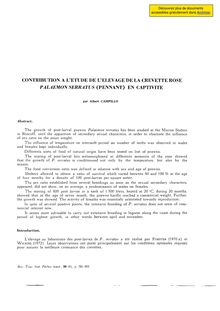Contribution a l etude de l elevage de la crevette rose Palaemon  serratus (Pennant) en captivite