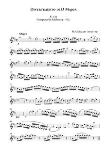 Partition violon I, Divertimento, Salzburg Symphony No. 1, Mozart, Wolfgang Amadeus