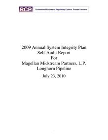 Magellan Longhorn Pipeline SIP Self Audit Report FINAL