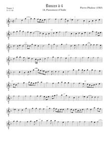 Partition ténor viole de gambe 1, octave aigu clef, 9 Dances à 4 par Pierre Phalèse