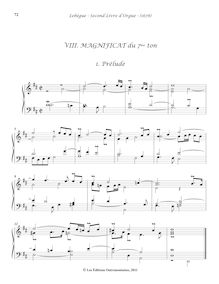 Partition , Magnificat du 7me ton, Prélude - 2e Verset - Dessus de Trompette - 3e Verset - Trio - , Duo du 7me (ton), Cornet du 7me (ton) - 6e Verset - Dialogue - , Dernier Verset - Plein Jeu, Deuxième Livre d Orgue