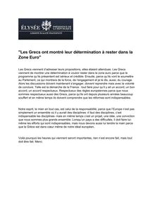 Grèce : "les Grecs ont montré leur détermination à rester dans la Zone Euro" selon Hollande