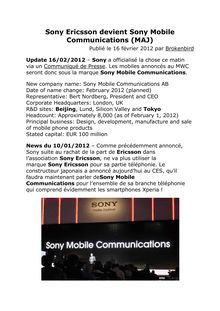 Sony Ericsson devient Sony Mobile Communications (MAJ)