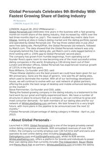 Global Personals Celebrates 9th Birthday With Fastest Growing Share of Dating Industry