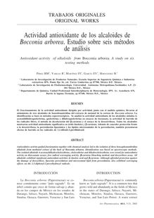 Actividad antioxidante de los alcaloides de Bocconia arborea. Estudio sobre seis métodos de análisis (Antioxidant activity of alkaloids from Bocconia arborea. A study on six testing methods)