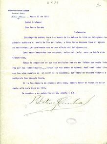 Carta de Rogelio Estévez Cambra a Pedro Dorado Montero, de 17 de marzo de 1913