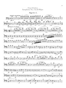 Partition basson 1, 2, Symphony No.3, D Major, Schubert, Franz
