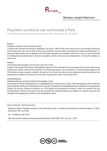 Population ouvrière et vote communiste à Paris - article ; n°1 ; vol.36, pg 83-86