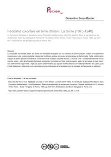 Féodalité coloniale en terre d Islam. La Sicile (1070-1240) - article ; n°1 ; vol.44, pg 631-647