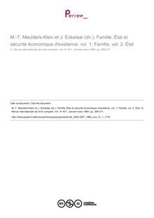M.-T. Meulders-Klein et J. Eckelaar (dir.), Famille, État et sécurité économique d existence, vol. 1, Famille, vol. 2, État - note biblio ; n°1 ; vol.41, pg 269-271