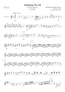 Partition violons II, Symphony No.34, C major, Mozart, Wolfgang Amadeus
