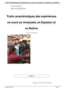 Traits caractéristiques des expériences en cours au Venezuela, en  Equateur et en Bolivie