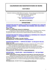 CALENDRIER DES MANIFESTATIONS DE REIMS : Avril 2012