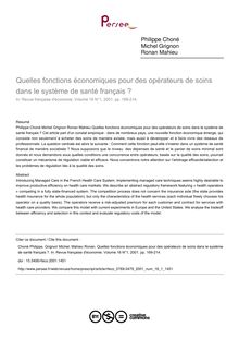 Quelles fonctions économiques pour des opérateurs de soins dans le système de santé français ? - article ; n°1 ; vol.16, pg 169-214