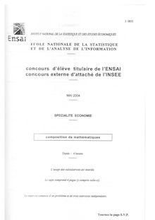 Composition de mathématiques 2004 Economie Ecole Nat. de la Statistique et de l Analyse de l Information