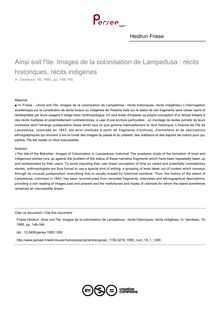 Ainsi soit l Ile. Images de la colonisation de Lampedusa : récits historiques, récits indigènes - article ; n°1 ; vol.19, pg 148-166