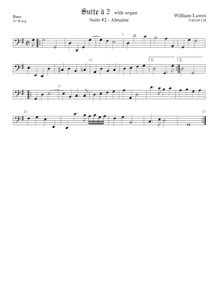 Partition viole de basse,  No.2 pour 2 violes de gambe et orgue par William Lawes