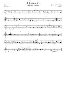 Partition ténor viole de gambe 2, octave aigu clef, pavanes pour 5 violes de gambe par Thomas Tomkins