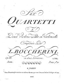 Partition viole de gambe, 6 corde quatuors, G.242-247 (Op.58), Boccherini, Luigi