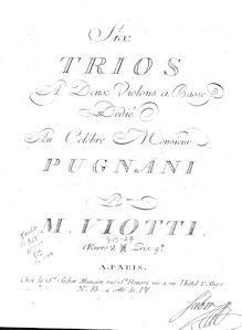 Partition violon 1, 6 corde Trios, WIII 1-6 (Op.2), Six trios à deux violons et basse; Six Trios concertans