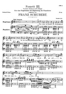 Partition voix + partition de piano, Sonett, D.630, Sonnet III, Schubert, Franz