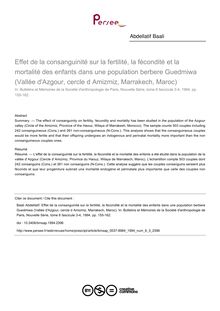 Effet de la consanguinité sur la fertilité, la fécondité et la mortalité des enfants dans une population berbere Guedmiwa (Vallée d Azgour, cercle d Amizmiz, Marrakech, Maroc) - article ; n°3 ; vol.6, pg 155-162