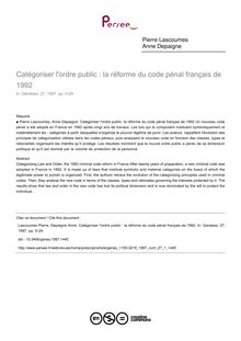Catégoriser l ordre public : la réforme du code pénal français de 1992 - article ; n°1 ; vol.27, pg 5-29