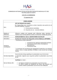 SET DE PRODUITS DE SANTE Urologie - 27 septmbre 2011 (3863) avis