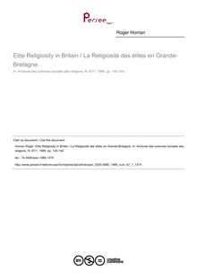 Elite Religiosity in Britain / La Religiosité des élites en Grande-Bretagne. - article ; n°1 ; vol.67, pg 145-154