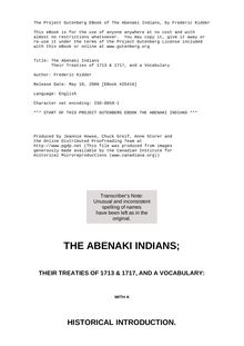The Abenaki Indians - Their Treaties of 1713 & 1717, and a Vocabulary