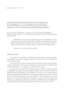 Coeficientes de extinción de clorofilas yfeofitinas (a y b) en DMSO y ecuaciones para el cálculo de sus concentraciones