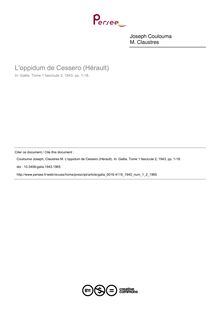 L oppidum de Cessero (Hérault) - article ; n°2 ; vol.1, pg 1-18