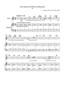 Partition , langsam (slow), Three pièces pour flûte et Marimba, not fixed par Hans-Peter Beer