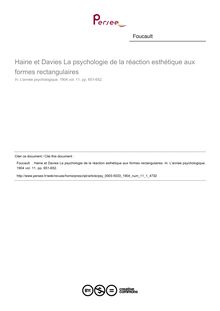 Haine et Davies La psychologie de la réaction esthétique aux formes rectangulaires - compte-rendu ; n°1 ; vol.11, pg 651-652