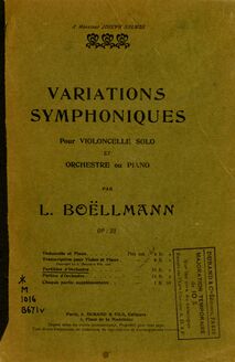 Partition couverture couleur, Variations Symphoniques, Op.23, Variations Symphoniques pour Violoncelle Solo et Orchestre ou PianoSymphonic Variations for Cello solo and Orchestra or Piano, Op.23