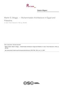 Martin S. Briggs. — Muhammadan Architecture in Egypt and Palestine.  ; n°3 ; vol.5, pg 260-262