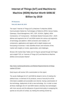 Internet of Things (IoT) and Machine-to-Machine (M2M) Market Worth $498.92 Billion by 2019