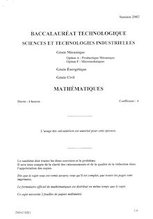 Baccalaureat 2002 mathematiques 1 s.t.i (genie mecanique)