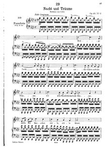 Partition complète, transposition pour low voix, Nacht und Träume, D.827 (Op.43 No.2)