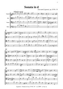 Partition Score en old clefs, 18 sonates, Op.10, La Cetra, Legrenzi, Giovanni