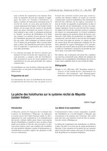 La pêche des holothuries sur le système récifal de Mayotte (océan ...