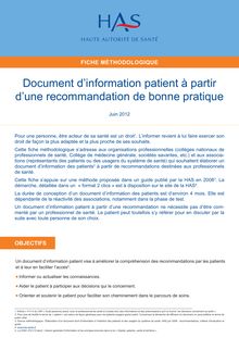 Outils associés au document d information patient à partir d une recommandation de bonne pratique - Information patients - Fiche methodologique