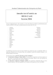 Test général d entrée 2004 Concours commun d entrée en MAE (IAE)