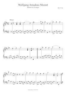 Partition , Minuet en D major, 8 menuets, Various, Mozart, Wolfgang Amadeus