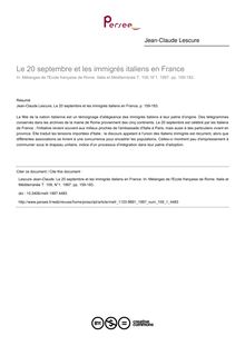 Le 20 septembre et les immigrés italiens en France - article ; n°1 ; vol.109, pg 159-183