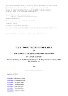 Joe Strong the Boy Fire-Eater - The Most Dangerous Performance on Record