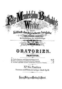 Partition Title et Contents, Paulus, St. Paul, Mendelssohn, Felix