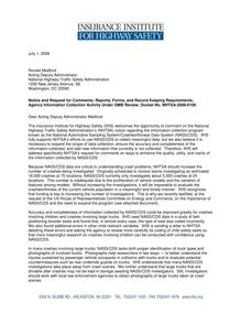 IIHS comment to NHTSA concerning NASS CDS
