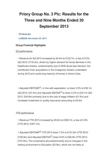 Priory Group No. 3 Plc: Results for the Three and Nine Months Ended 30 September 2013